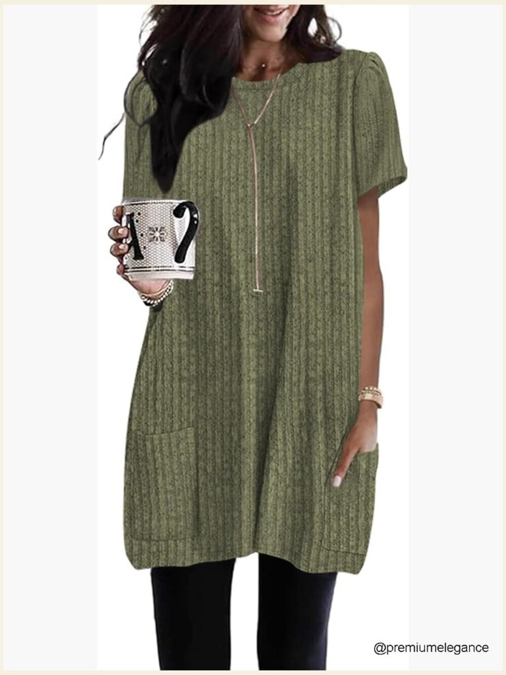 Tunic Top with Pockets Loose Fit Short Sleeve Casual Long T Shirt